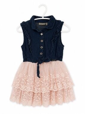 Calvin Klein Jeans Navy & Blush Lace Tiered Dress